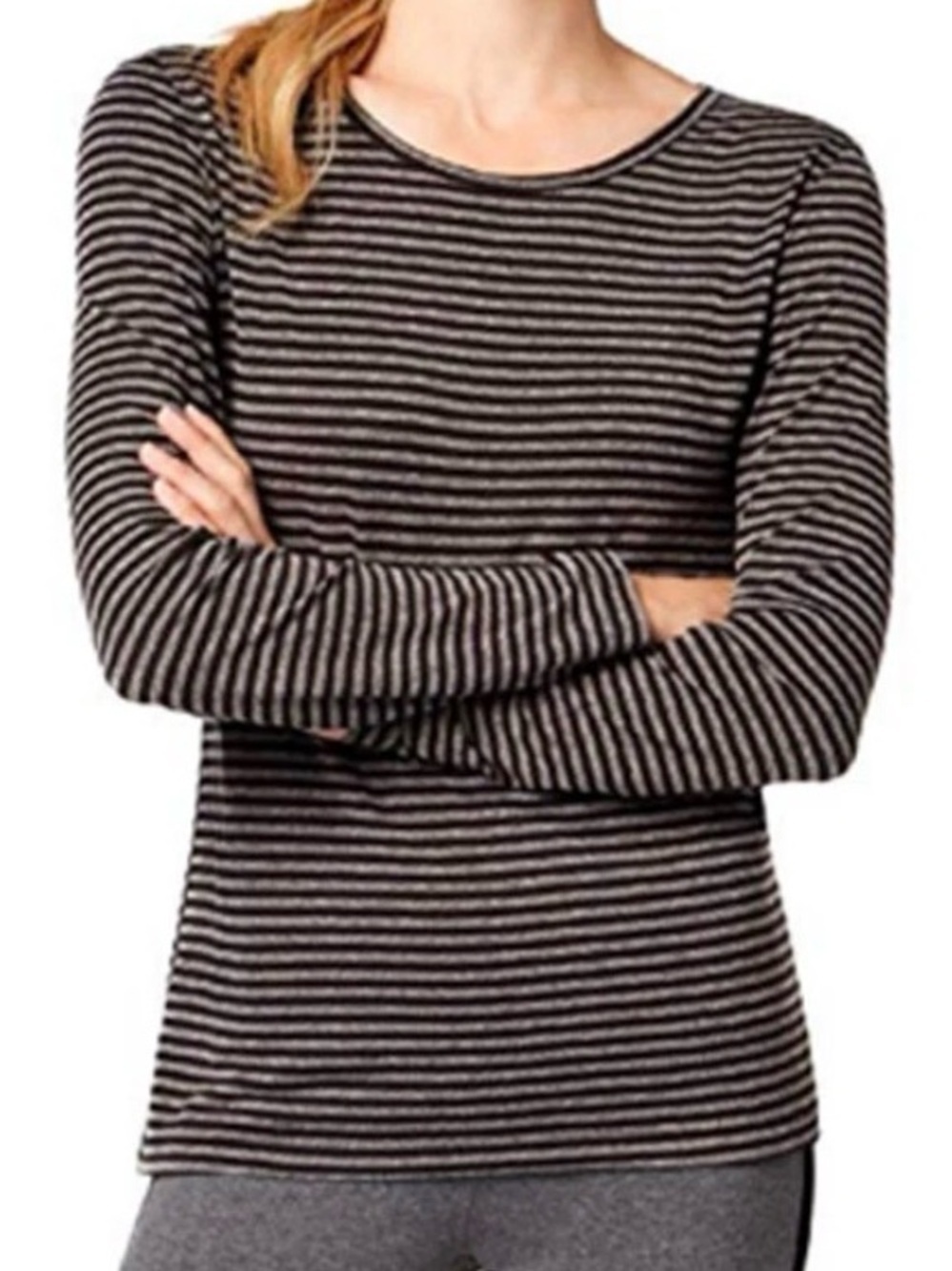NWT Ideology Striped Long Sleeve Crewneck Top - Gray & Charcoal